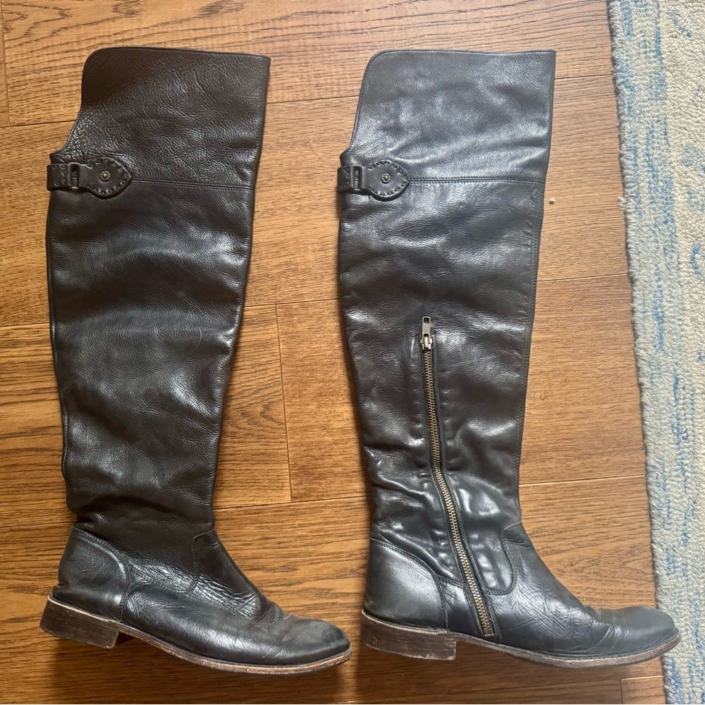 Frye Black Over the Knee Leather Boots - Picture 2 of 11